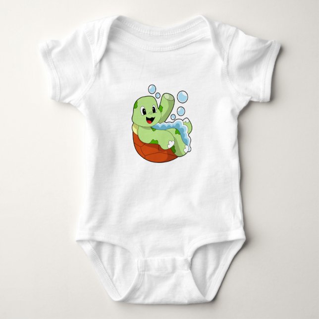Turtle at Bathing with Foam Baby Bodysuit (Front)