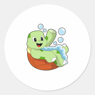 Turtle at Bathing with Foam Classic Round Sticker