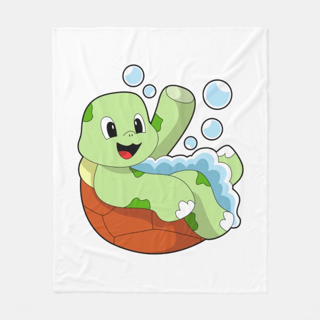 Turtle at Bathing with Foam Fleece Blanket (Front)