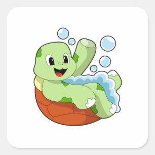 Turtle at Bathing with Foam Square Sticker