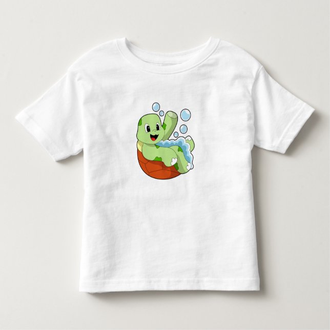 Turtle at Bathing with Foam Toddler T-Shirt (Front)