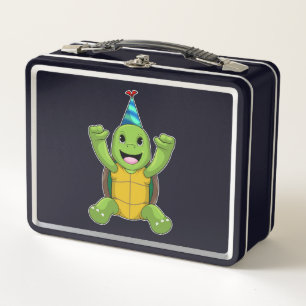 Turtle at Birthday with Party hat Metal Lunch Box