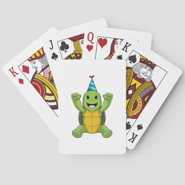 Turtle at Birthday with Party hat Playing Cards (Back)
