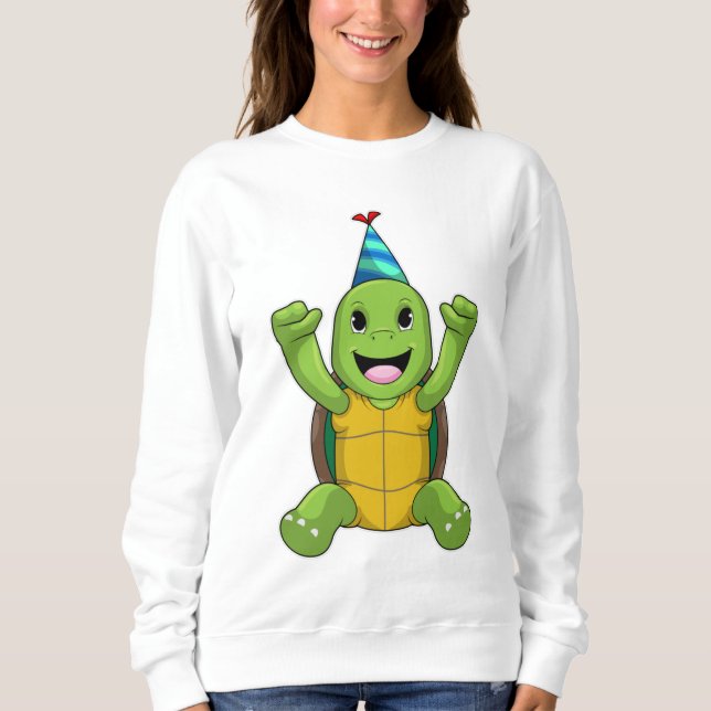 Turtle at Birthday with Party hat Sweatshirt (Front)