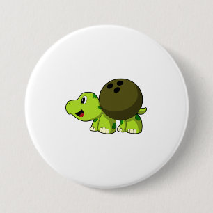 Turtle at Bowling with Bowling ball 7.5 Cm Round Badge