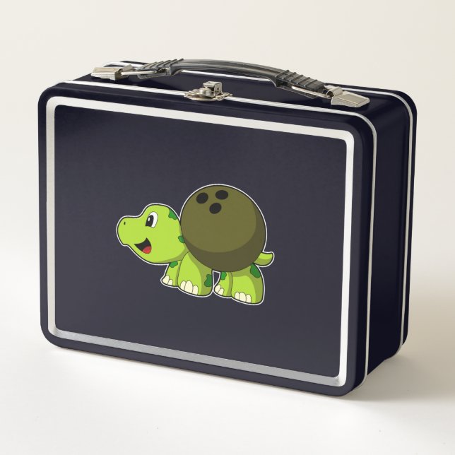 Turtle at Bowling with Bowling ball Metal Lunch Box (Front)