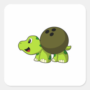 Turtle at Bowling with Bowling ball Square Sticker