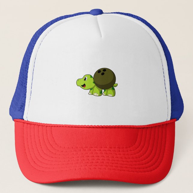 Turtle at Bowling with Bowling ball Trucker Hat (Front)