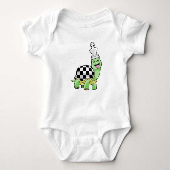 Turtle at Chess with Chess board & King Baby Bodysuit (Front)