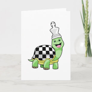 Turtle at Chess with Chess board & King Card