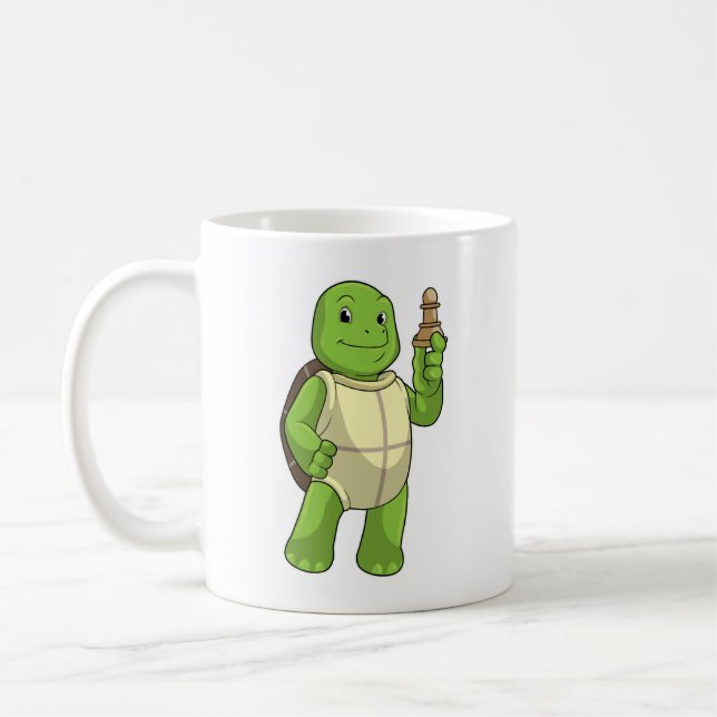 Turtle At Chess With Chess Piece Pawn Coffee Mug (Left)