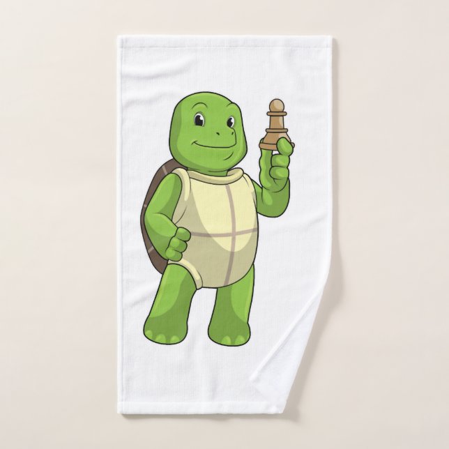 Turtle At Chess With Chess Piece Pawn Hand Towel (Hand Towel)