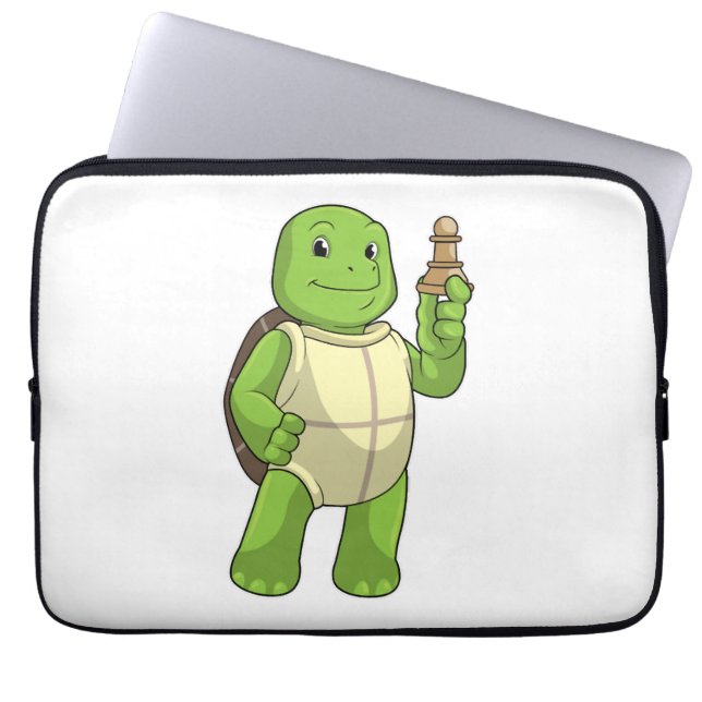 Turtle At Chess With Chess Piece Pawn Laptop Sleeve (Front)