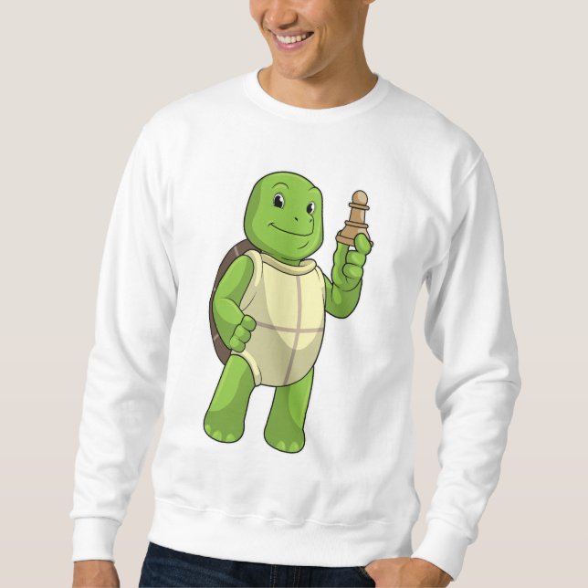 Turtle at Chess with Chess piece Pawn Sweatshirt (Front)
