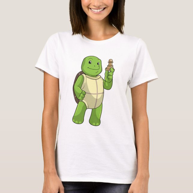 Turtle at Chess with Chess piece Pawn T-Shirt (Front)