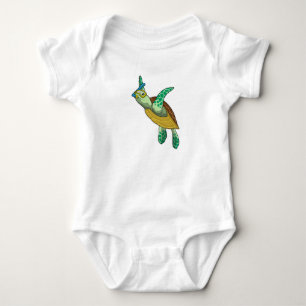 Turtle at Diving with Snorkel Baby Bodysuit