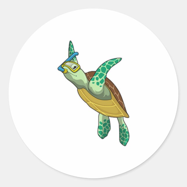 Turtle at Diving with Snorkel Classic Round Sticker (Front)
