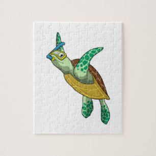 Turtle at Diving with Snorkel Jigsaw Puzzle