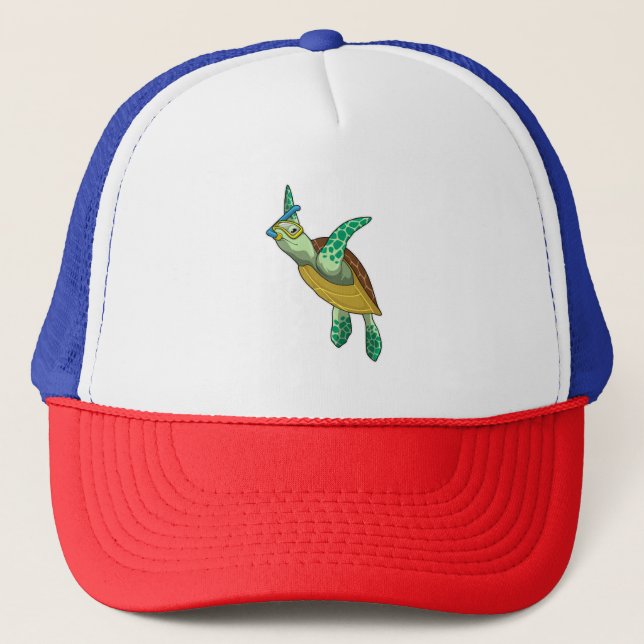 Turtle at Diving with Snorkel Trucker Hat (Front)