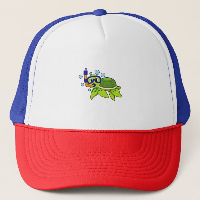 Turtle at Diving with Snorkel Trucker Hat (Front)