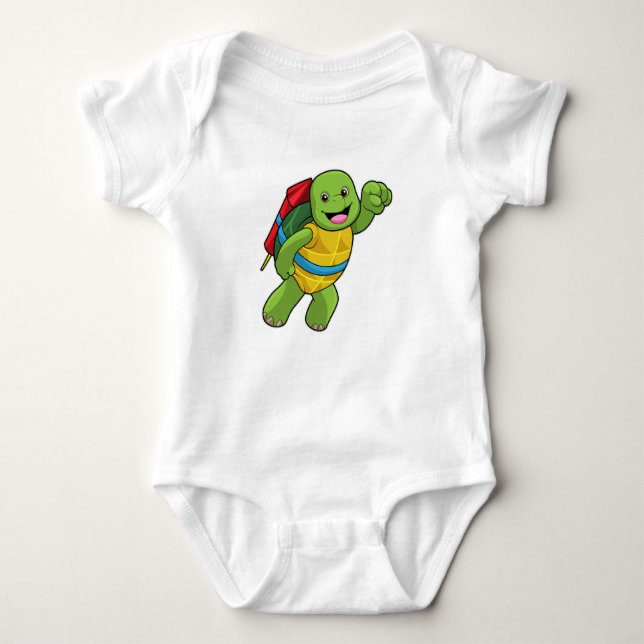 Turtle at Flying with Rocket Baby Bodysuit (Front)