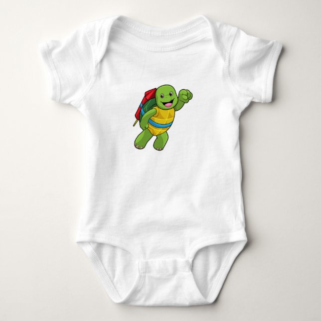 Turtle at Flying with Rocket Baby Bodysuit (Front)