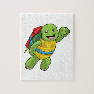 Turtle at Flying with Rocket Jigsaw Puzzle
