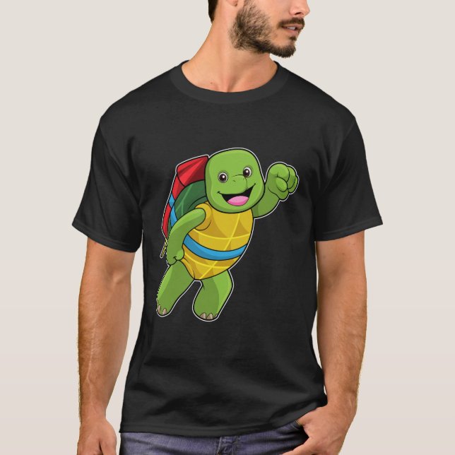 Turtle at Flying with Rocket T-Shirt (Front)