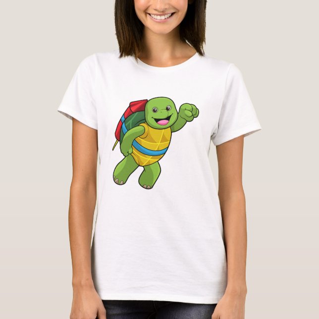 Turtle at Flying with Rocket T-Shirt (Front)