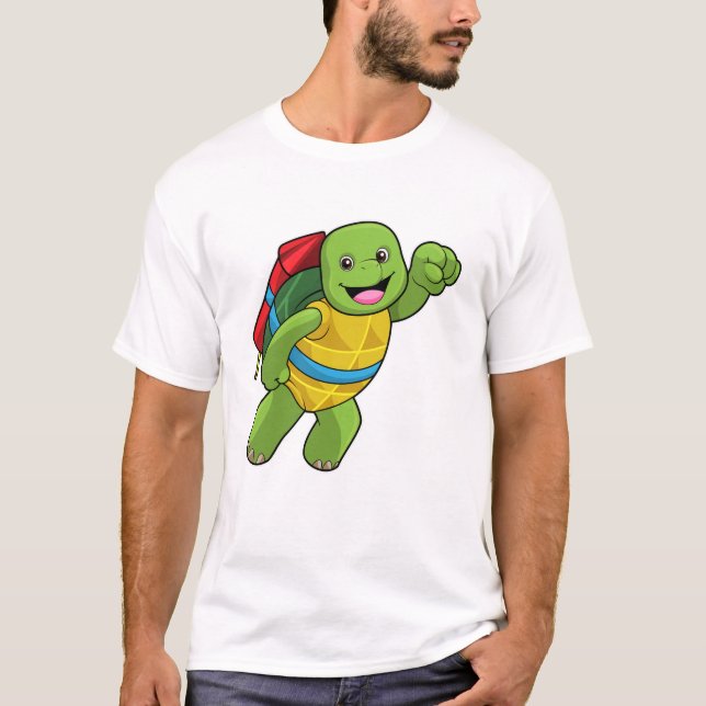 Turtle at Flying with Rocket T-Shirt (Front)