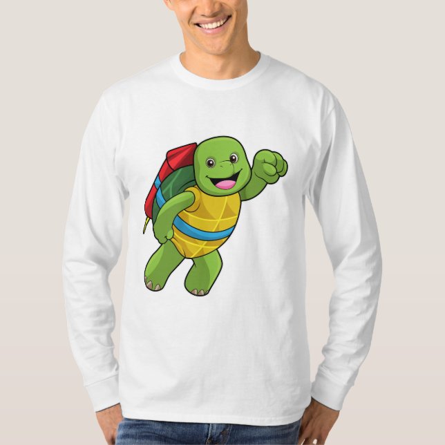 Turtle at Flying with Rocket T-Shirt (Front)