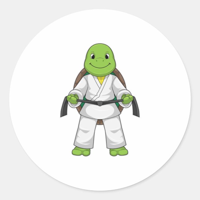 Turtle at Martial arts with black Belt Classic Round Sticker (Front)