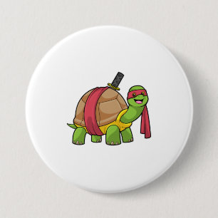 Turtle at Martial arts with Sword 7.5 Cm Round Badge