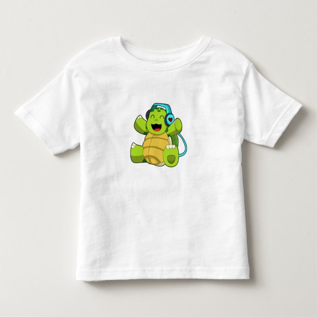 Turtle at Music with Headphone Toddler T-Shirt (Front)