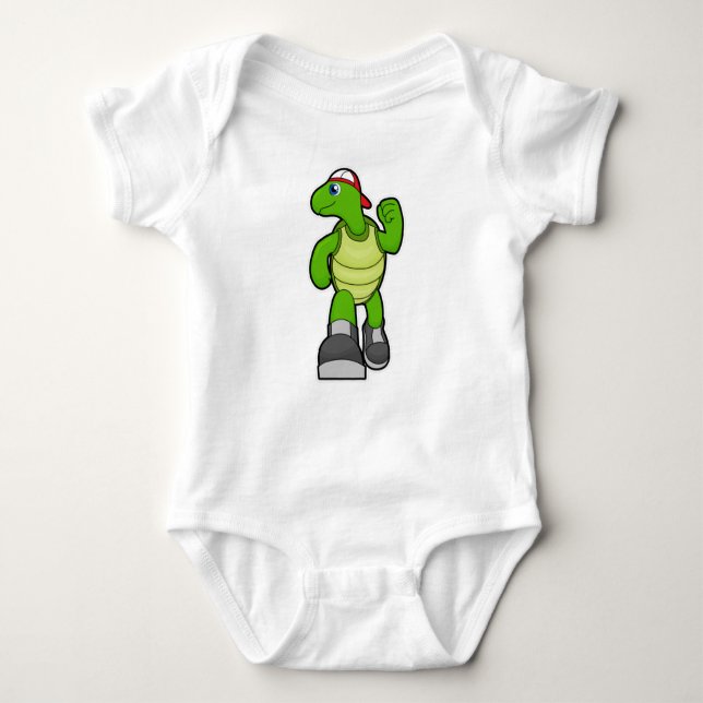 Turtle at Running with Cap Baby Bodysuit (Front)