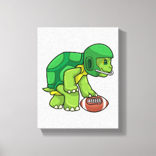 Turtle at Sports with Football & Helmet Canvas Print