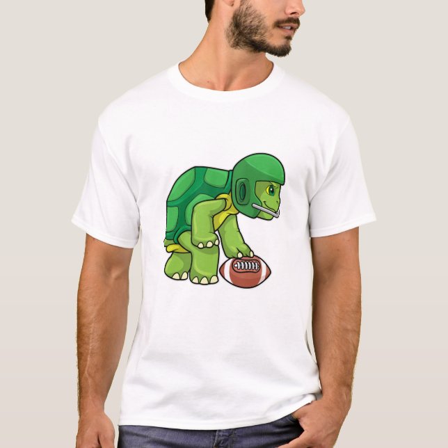 Turtle at Sports with Football & Helmet T-Shirt (Front)