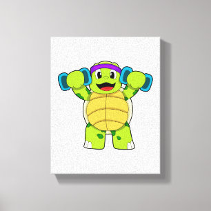 Turtle at Strength training & Dumbbells Canvas Print