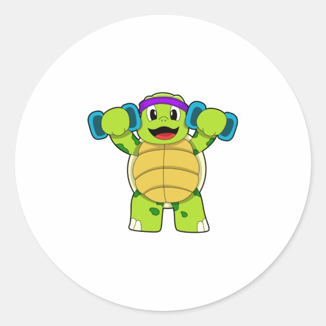 Turtle at Strength training & Dumbbells Classic Round Sticker (Front)