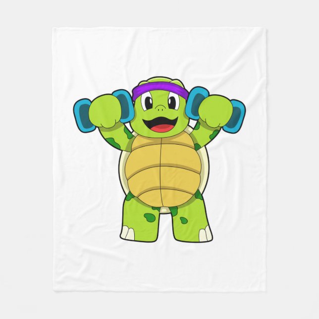 Turtle at Strength training & Dumbbells Fleece Blanket (Front)