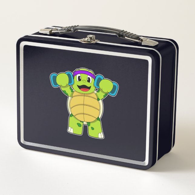 Turtle at Strength training & Dumbbells Metal Lunch Box (Front)