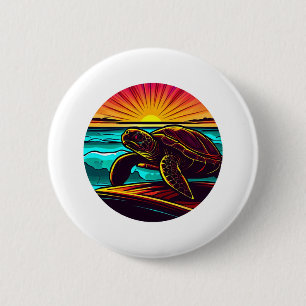 Turtle at Sunset, Inspiring Nature Design 6 Cm Round Badge