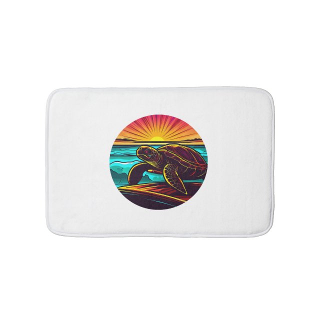 Turtle at Sunset, Inspiring Nature Design Bath Mat (Front)