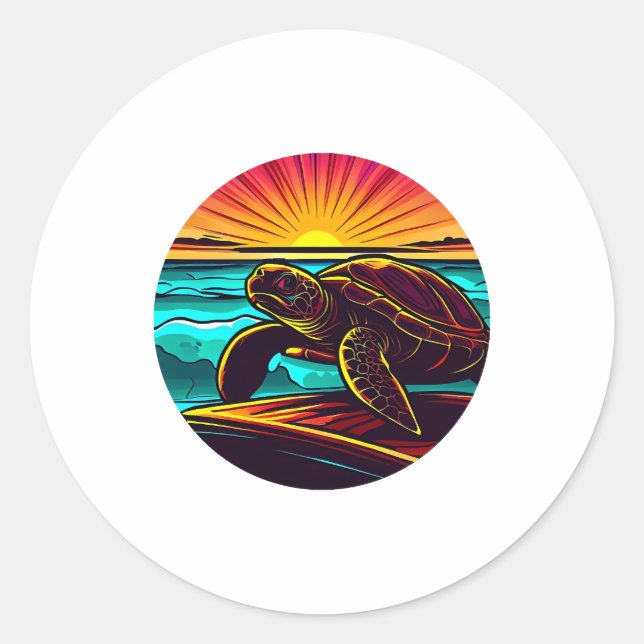 Turtle at Sunset, Inspiring Nature Design Classic Round Sticker (Front)