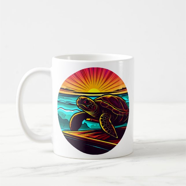 Turtle at Sunset, Inspiring Nature Design Coffee Mug (Left)