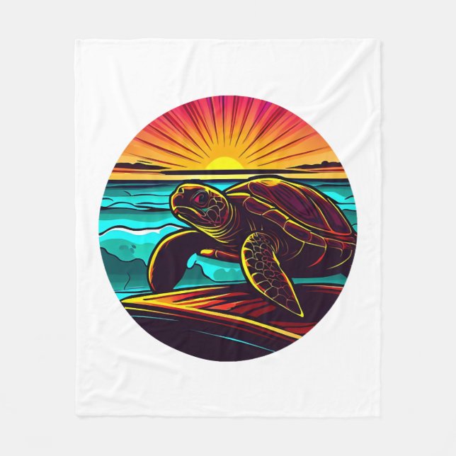 Turtle at Sunset, Inspiring Nature Design Fleece Blanket (Front)