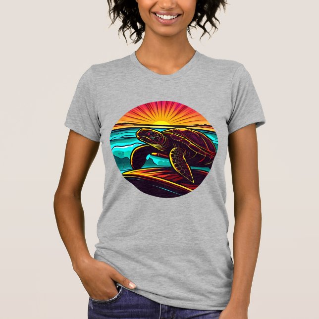 Turtle at Sunset, Inspiring Nature Design T-Shirt (Front)