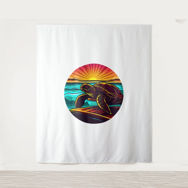 Turtle at Sunset, Inspiring Nature Design Tapestry (Front)