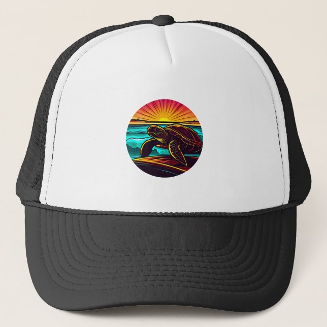 Turtle at Sunset, Inspiring Nature Design Trucker Hat (Front)