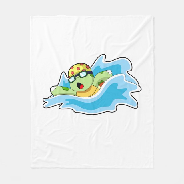 Turtle at Swimming in Water Fleece Blanket (Front)